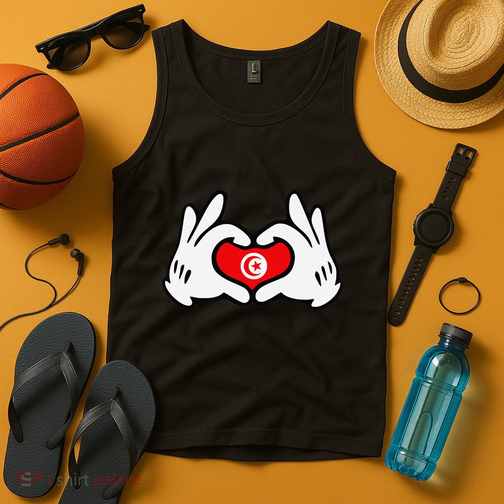 Cartoon Hands Forming Heart Tunisia Flag Tank Top