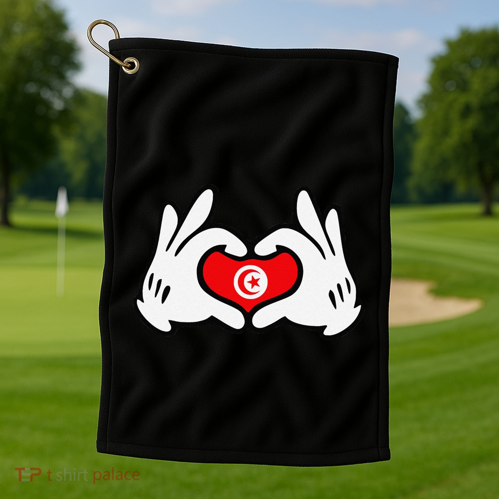 Cartoon Hands Forming Heart Tunisia Flag Golf Towel