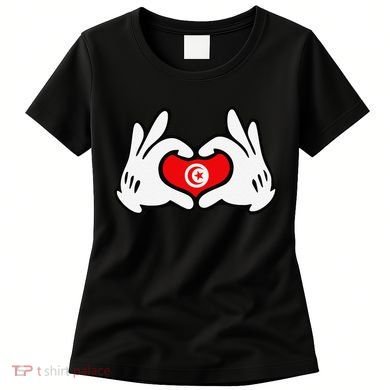 Cartoon Hands Forming Heart Tunisia Flag Women's T-Shirt