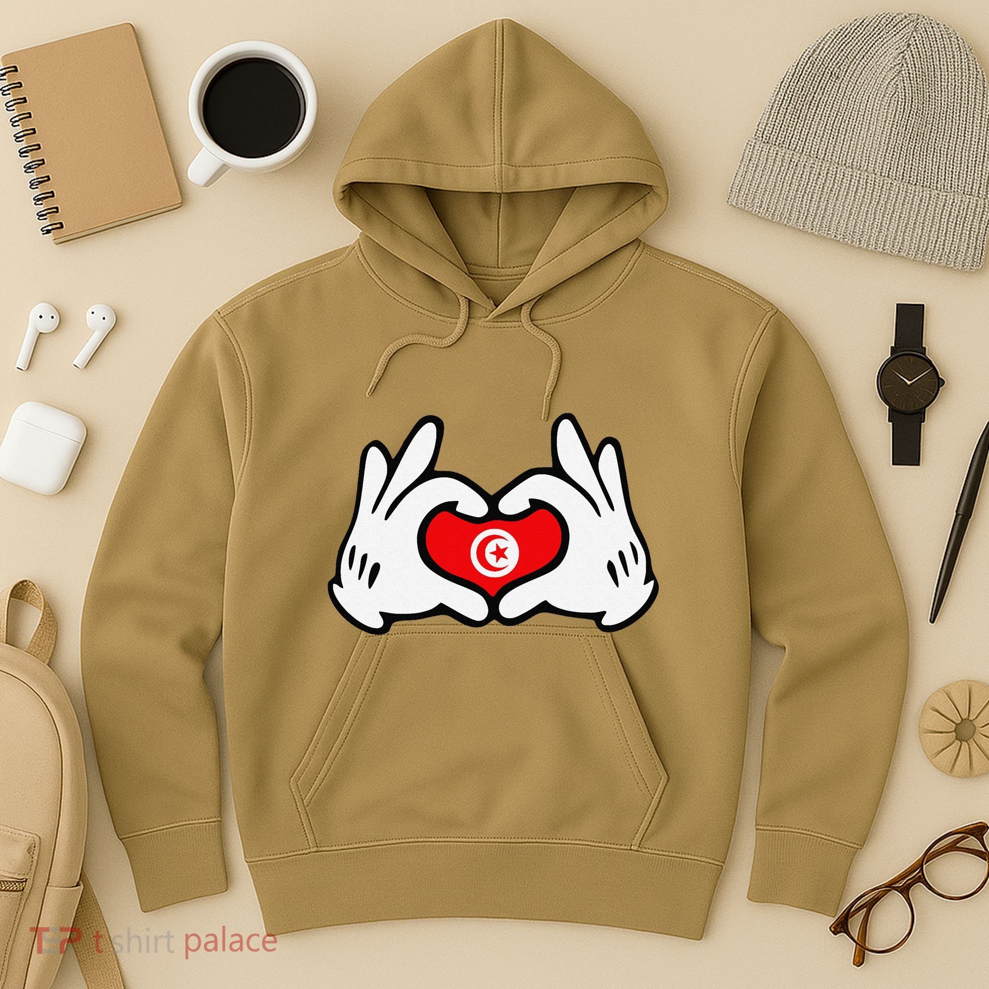 Cartoon Hands Forming Heart Tunisia Flag Hoodie