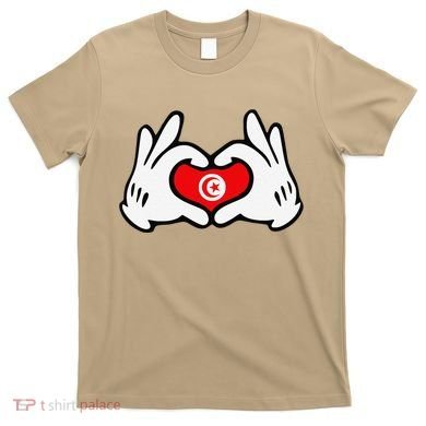 Cartoon Hands Forming Heart Tunisia Flag T-Shirt