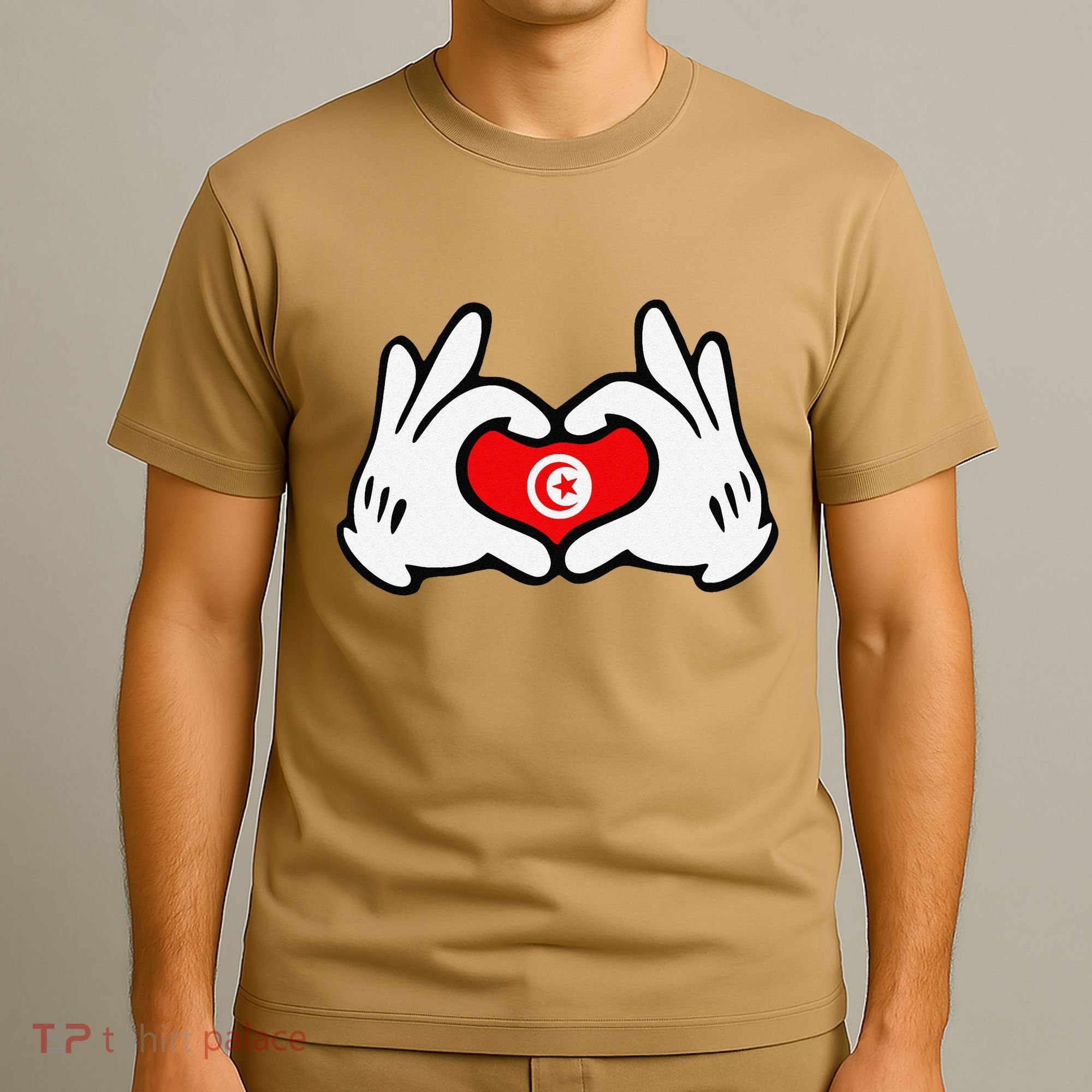 Cartoon Hands Forming Heart Tunisia Flag T-Shirt