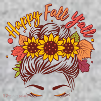 Cute Happy Fall Y'all Woman With Sunflower And Leaves Hair Bun Sweatshirt thumb 2
