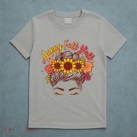 Cute Happy Fall Y'all Woman With Sunflower And Leaves Hair Bun T-Shirt thumb 5