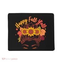 Cute Happy Fall Y'all Woman With Sunflower And Leaves Hair Bun Mousepad thumb 0