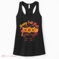 Cute Happy Fall Y'all Woman With Sunflower And Leaves Hair Bun Women's Tank Top thumb 0