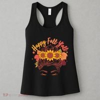 Cute Happy Fall Y'all Woman With Sunflower And Leaves Hair Bun Women's Tank Top thumb 3