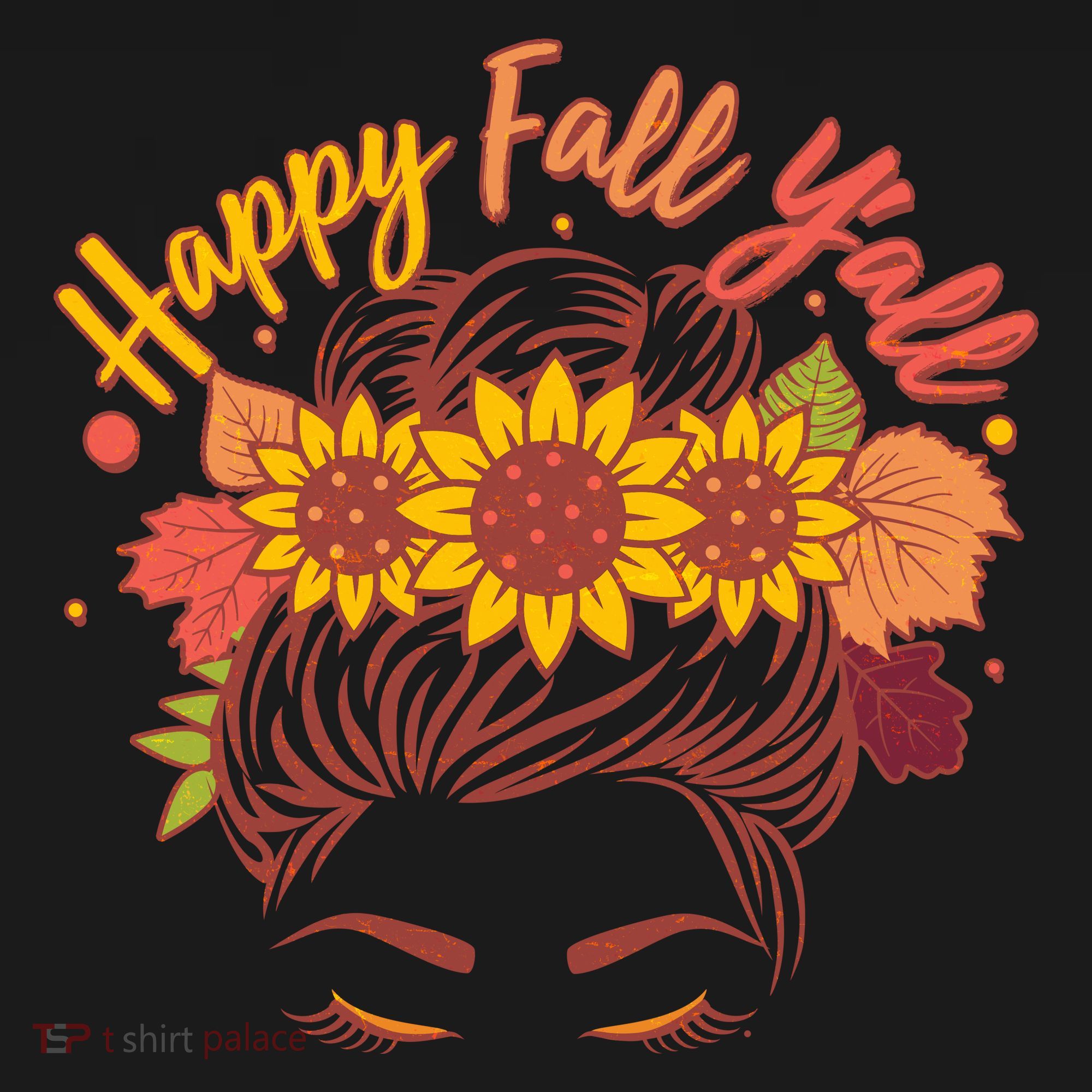 Cute Happy Fall Y'all Woman With Sunflower And Leaves Hair Bun Women's Tank Top