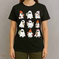 Cute Halloween Ghost Vibes Spooky Autumn Gift T-Shirt thumb 4