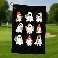 Cute Halloween Ghost Vibes Spooky Autumn Gift Golf Towel thumb 1