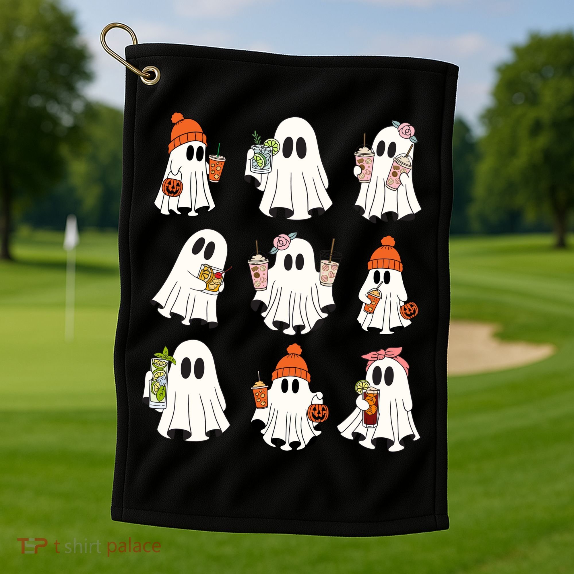 Cute Halloween Ghost Vibes Spooky Autumn Gift Golf Towel