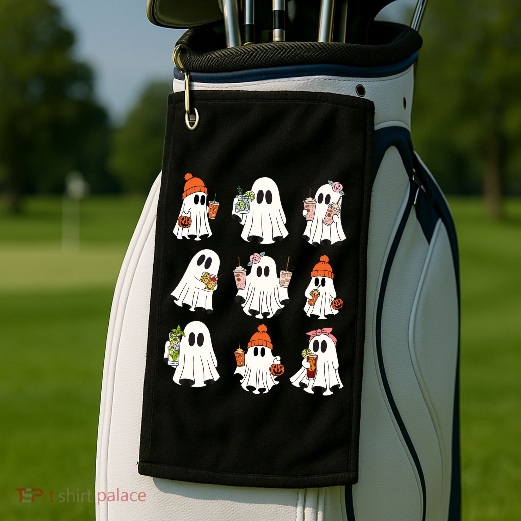 Cute Halloween Ghost Vibes Spooky Autumn Gift Golf Towel