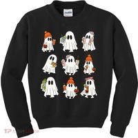 Cute Halloween Ghost Vibes Spooky Autumn Gift Kids Sweatshirt thumb 0