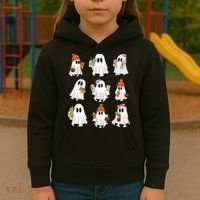 Cute Halloween Ghost Vibes Spooky Autumn Gift Kids Hoodie thumb 3