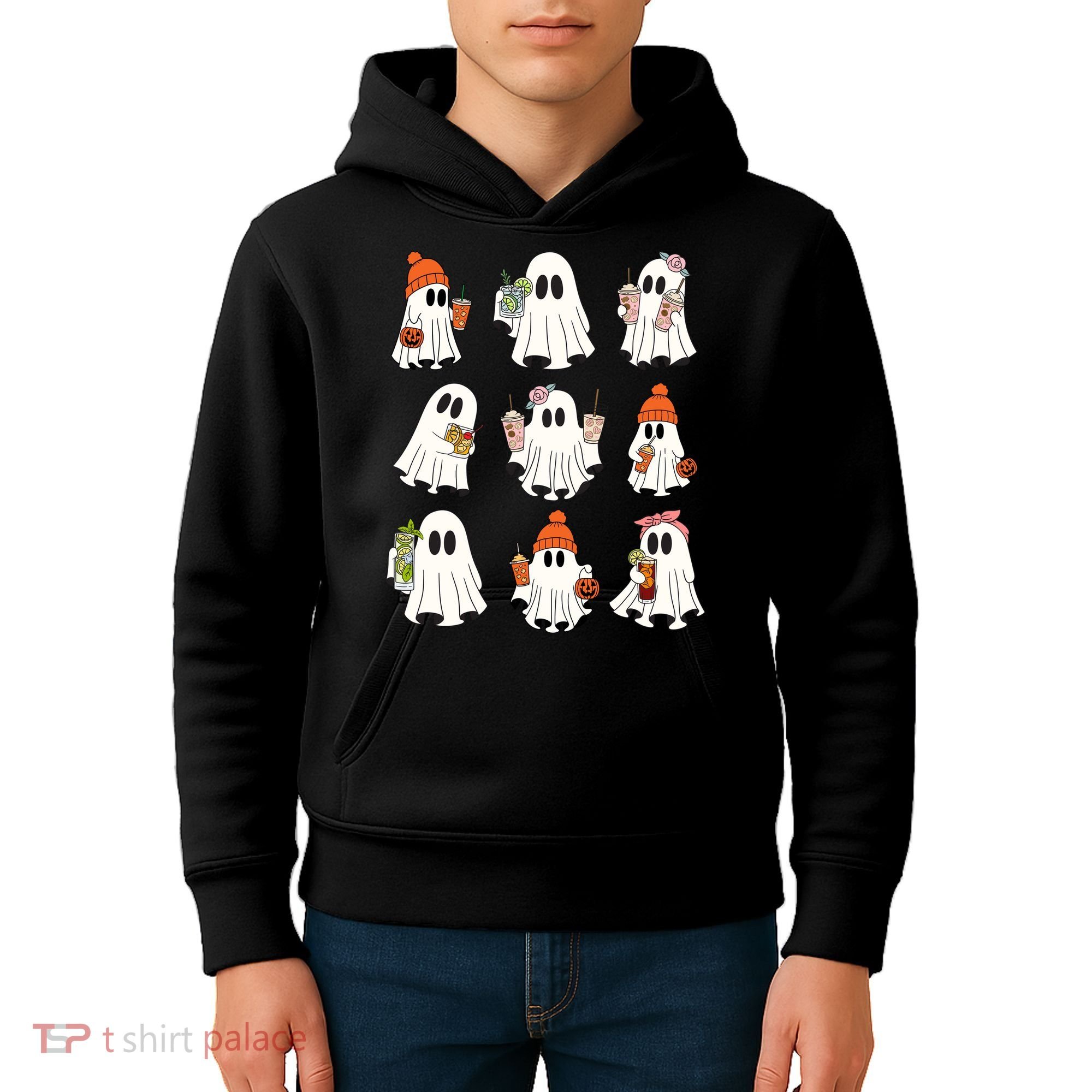 Cute Halloween Ghost Vibes Spooky Autumn Gift Kids Hoodie