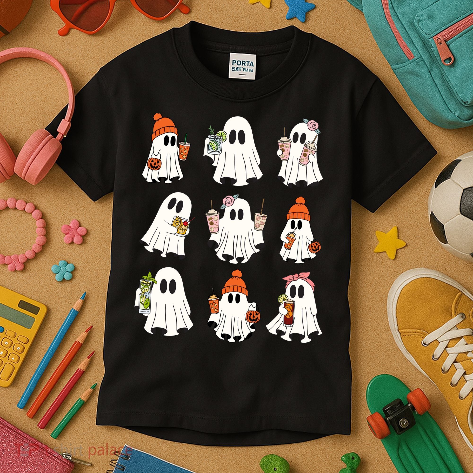 Cute Halloween Ghost Vibes Spooky Autumn Gift Kids T-Shirt