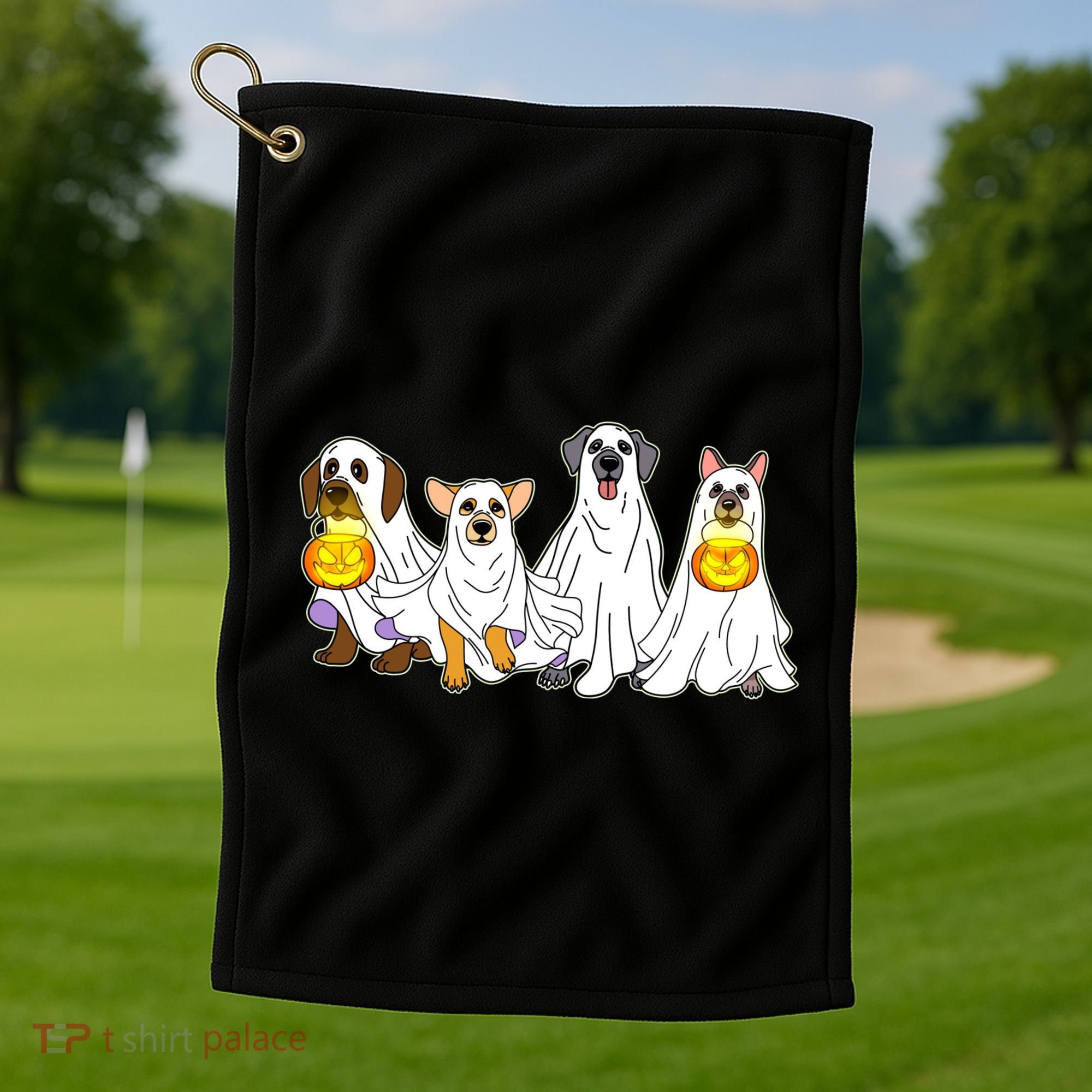 Cute Halloween Ghost Dogs Pups Golf Towel