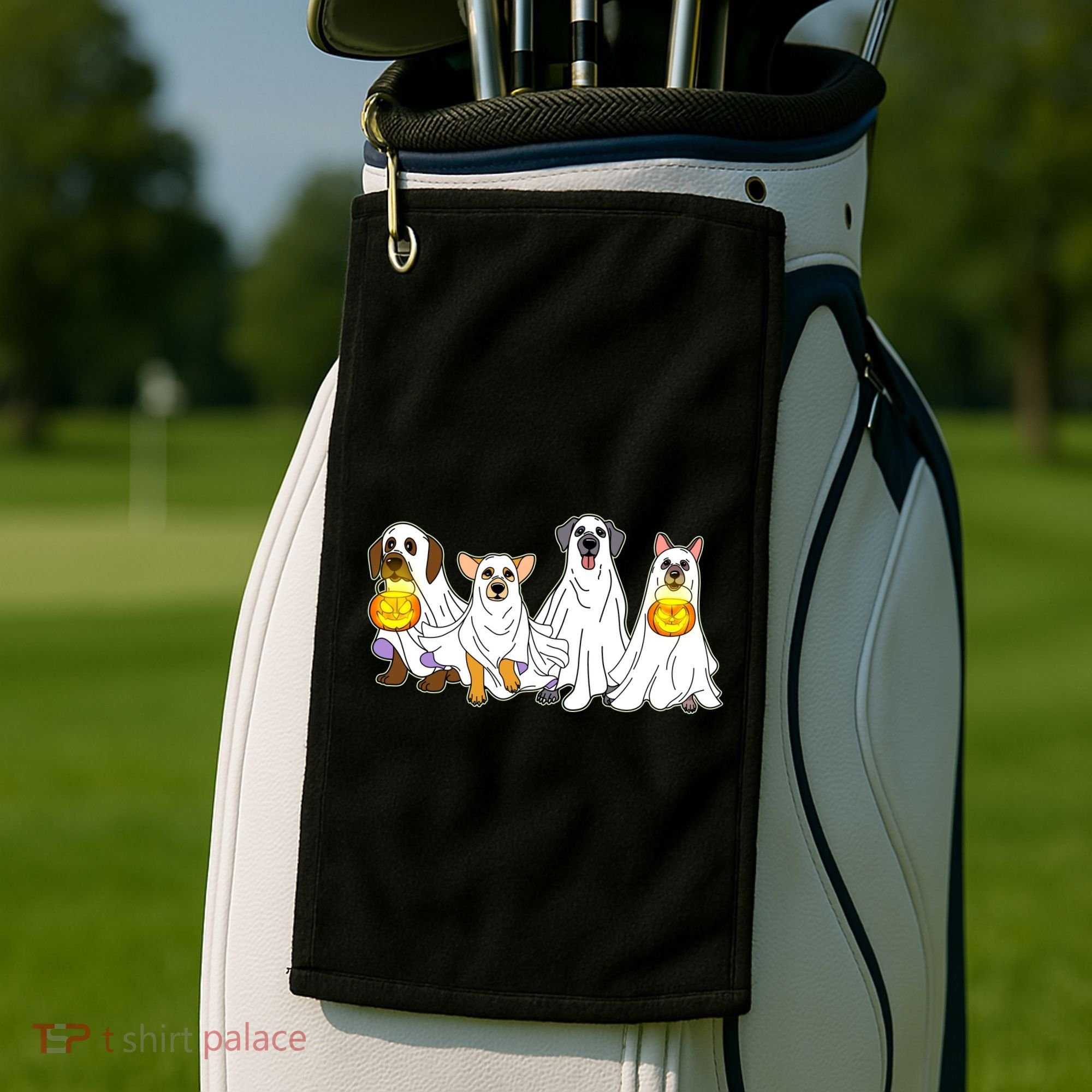 Cute Halloween Ghost Dogs Pups Golf Towel