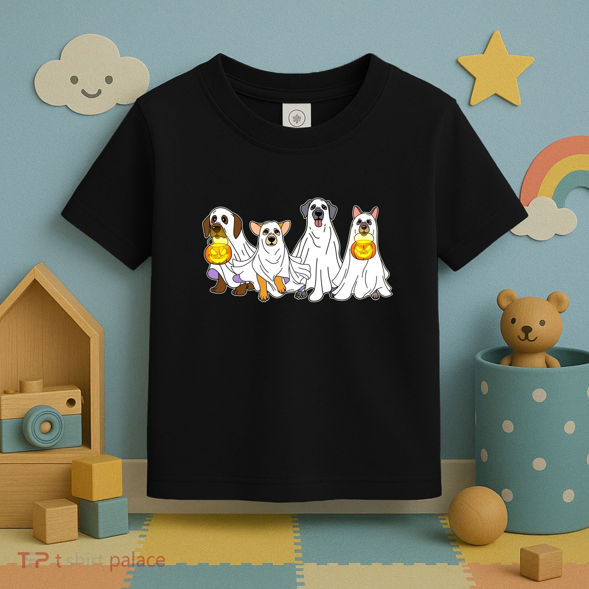 Cute Halloween Ghost Dogs Pups Toddler T-Shirt