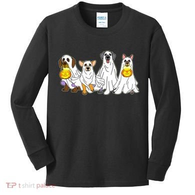 Cute Halloween Ghost Dogs Pups Kids Long Sleeve Shirt