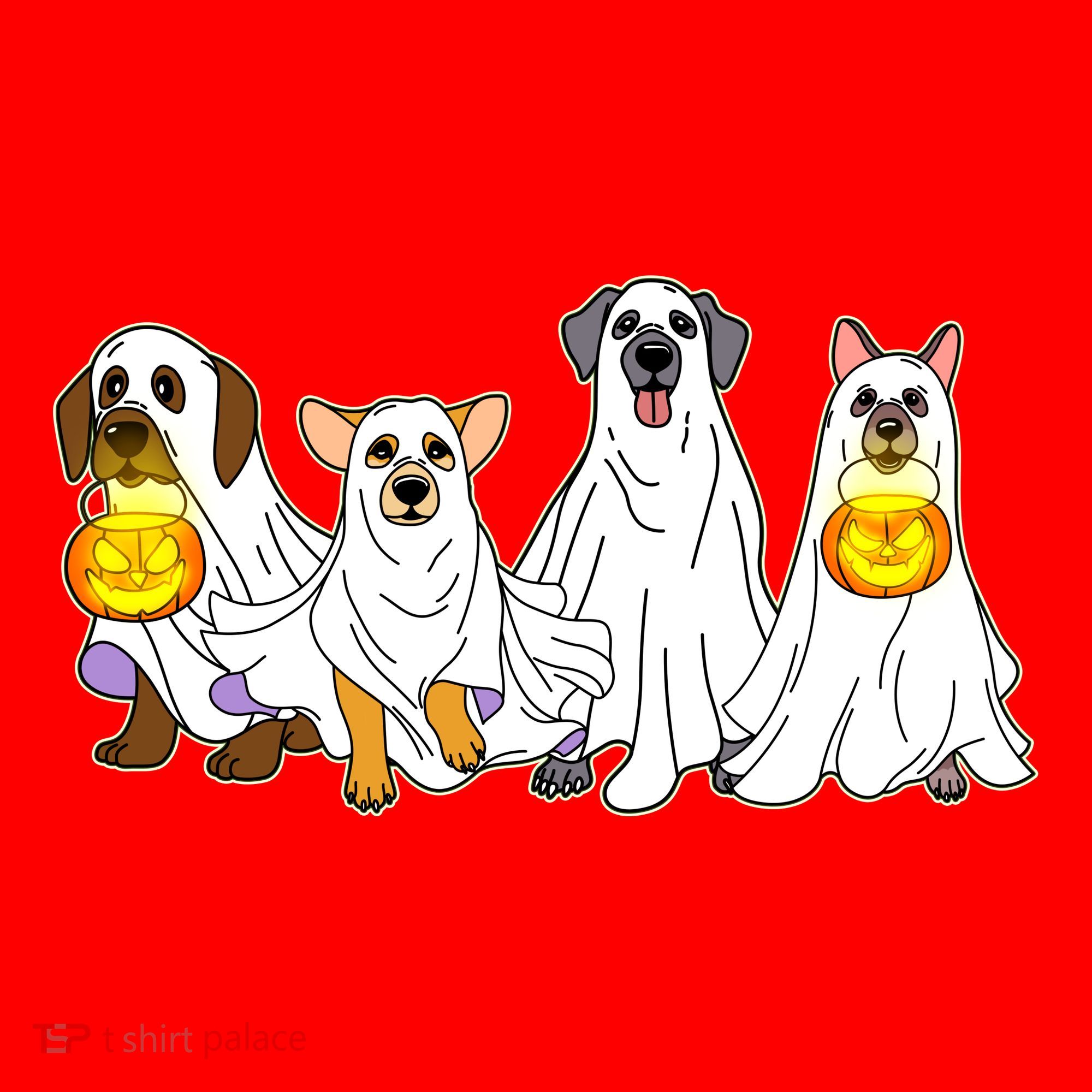Cute Halloween Ghost Dogs Pups Santa Hat