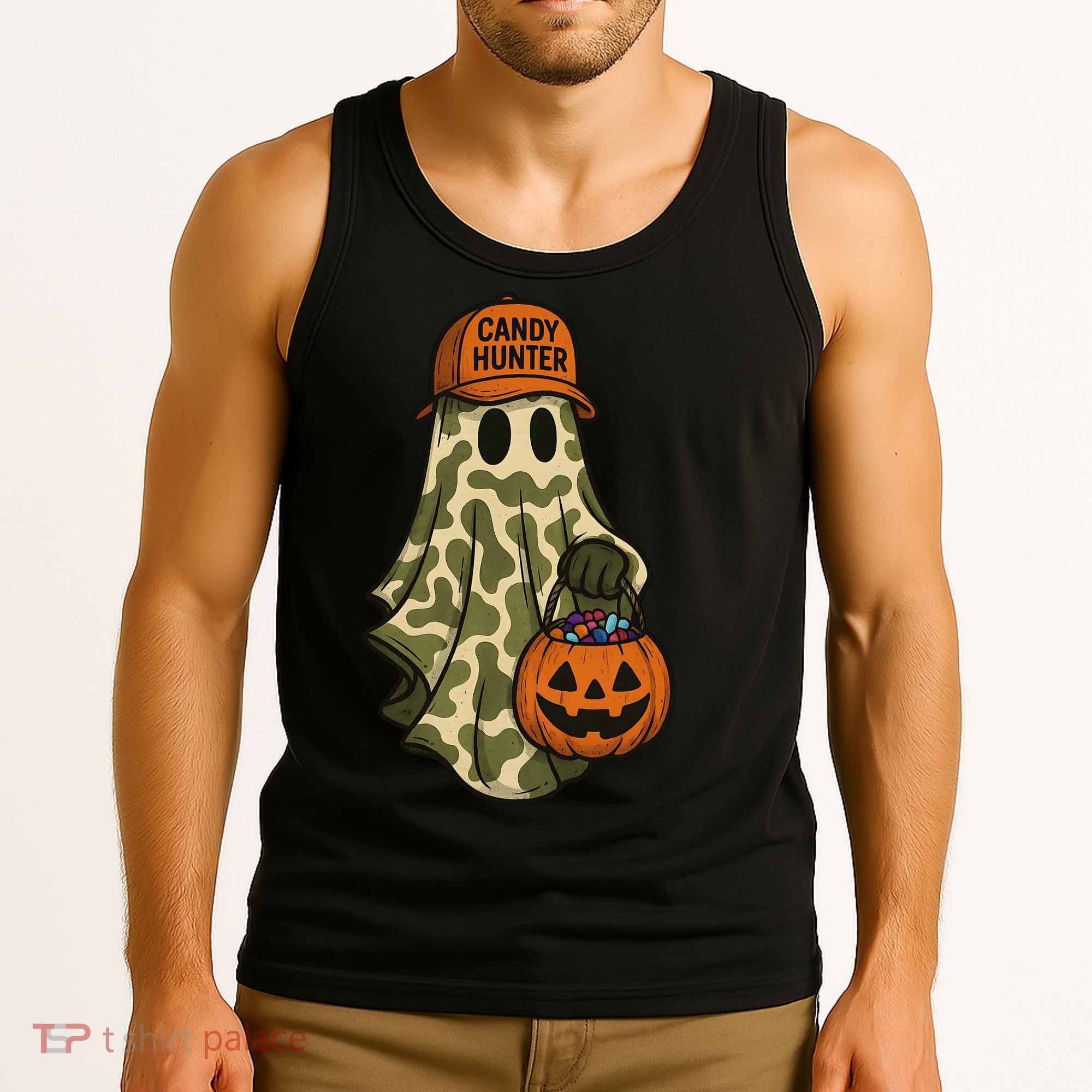 Camo Halloween Ghost Candy Hunter Tank Top