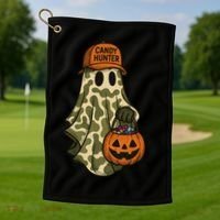 Camo Halloween Ghost Candy Hunter Golf Towel thumb 1