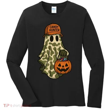 Camo Halloween Ghost Candy Hunter Women's Long Sleeve Shirt