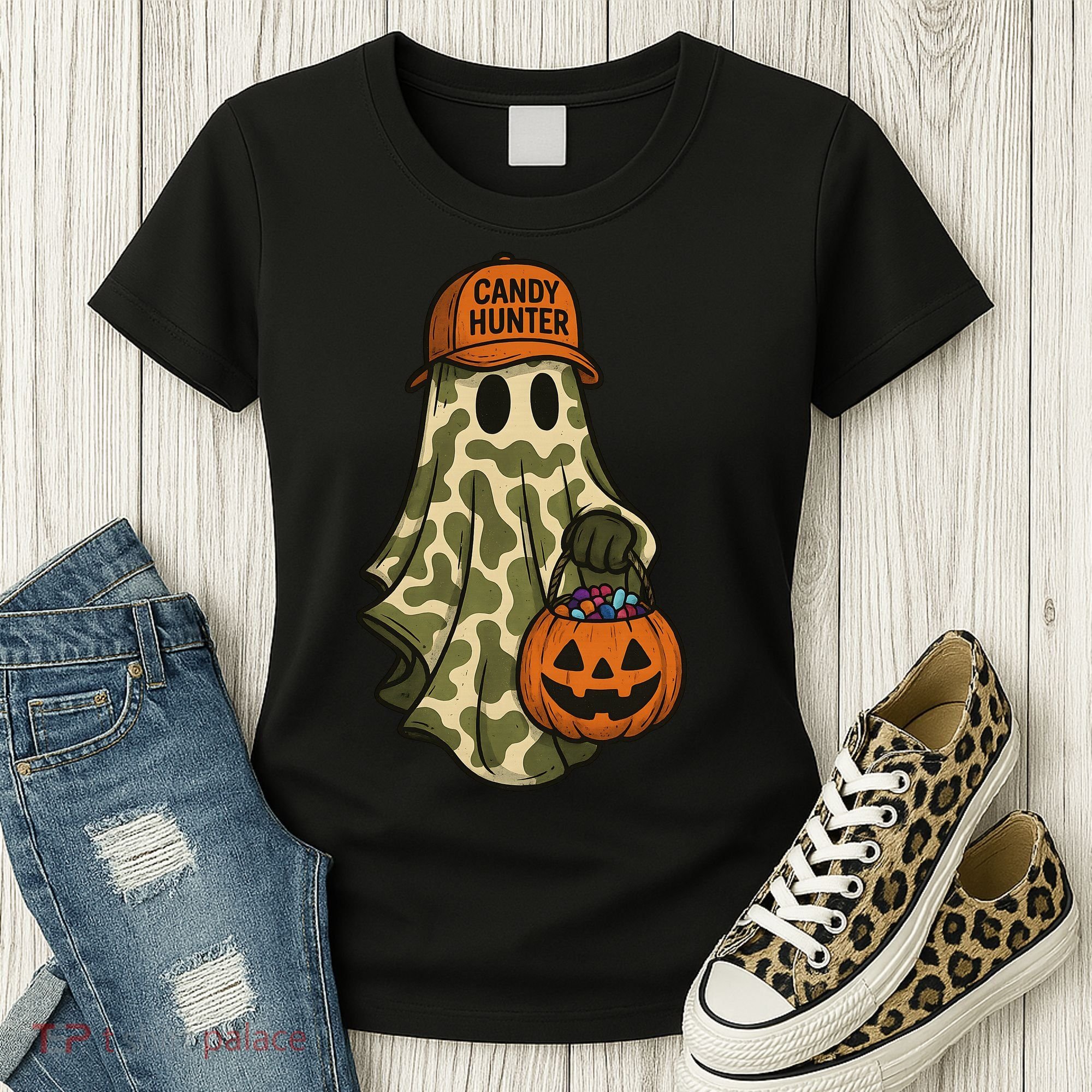 Camo Halloween Ghost Candy Hunter Women's T-Shirt