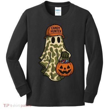 Camo Halloween Ghost Candy Hunter Kids Long Sleeve Shirt