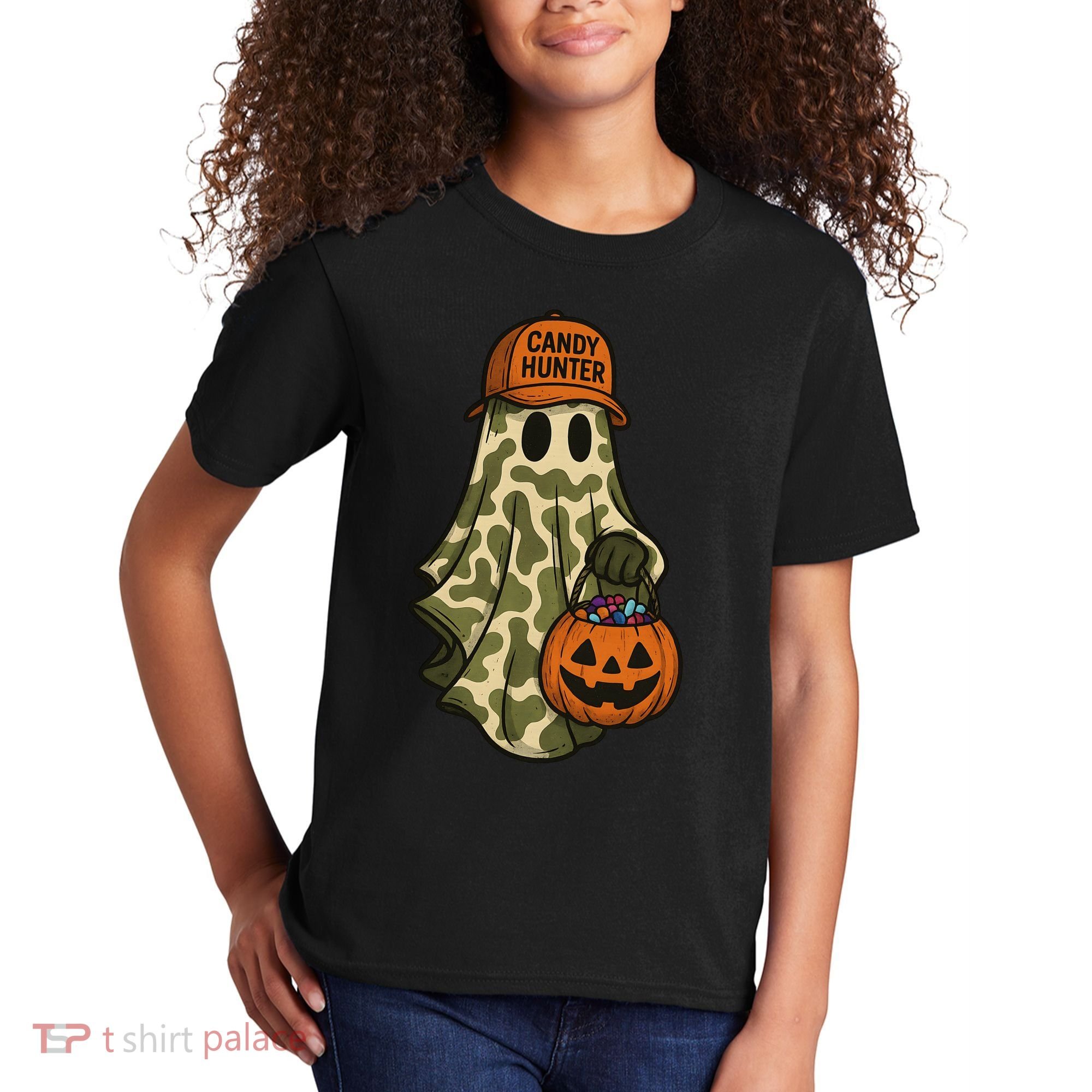 Camo Halloween Ghost Candy Hunter Kids T-Shirt
