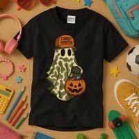 Camo Halloween Ghost Candy Hunter Kids T-Shirt thumb 3