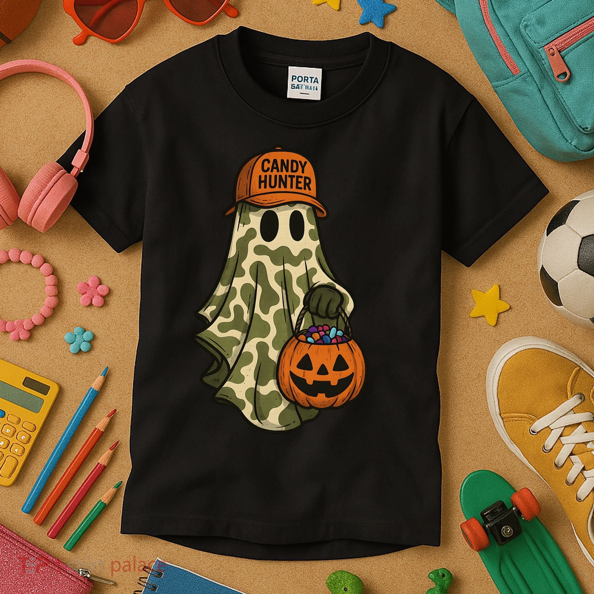 Camo Halloween Ghost Candy Hunter Kids T-Shirt