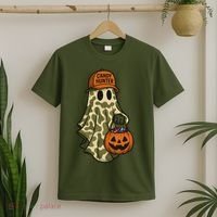 Camo Halloween Ghost Candy Hunter T-Shirt thumb 2