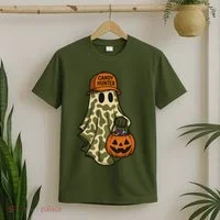 Camo Halloween Ghost Candy Hunter T-Shirt thumb 2