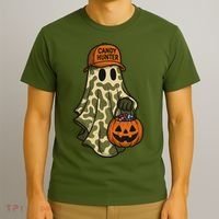 Camo Halloween Ghost Candy Hunter T-Shirt thumb 3