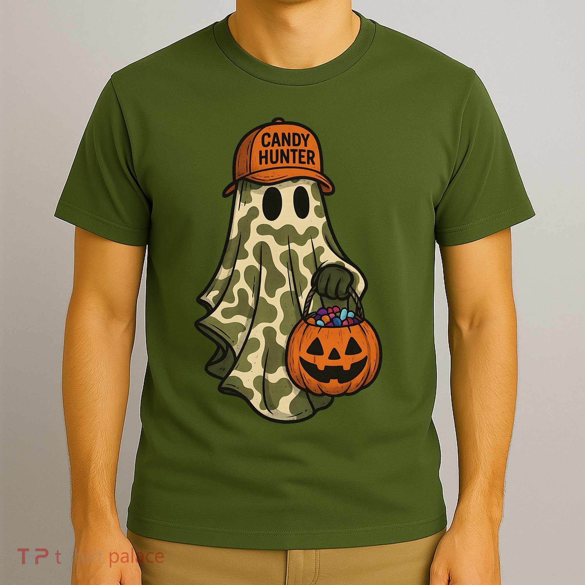 Camo Halloween Ghost Candy Hunter T-Shirt
