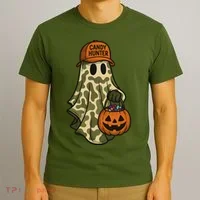 Camo Halloween Ghost Candy Hunter T-Shirt thumb 3