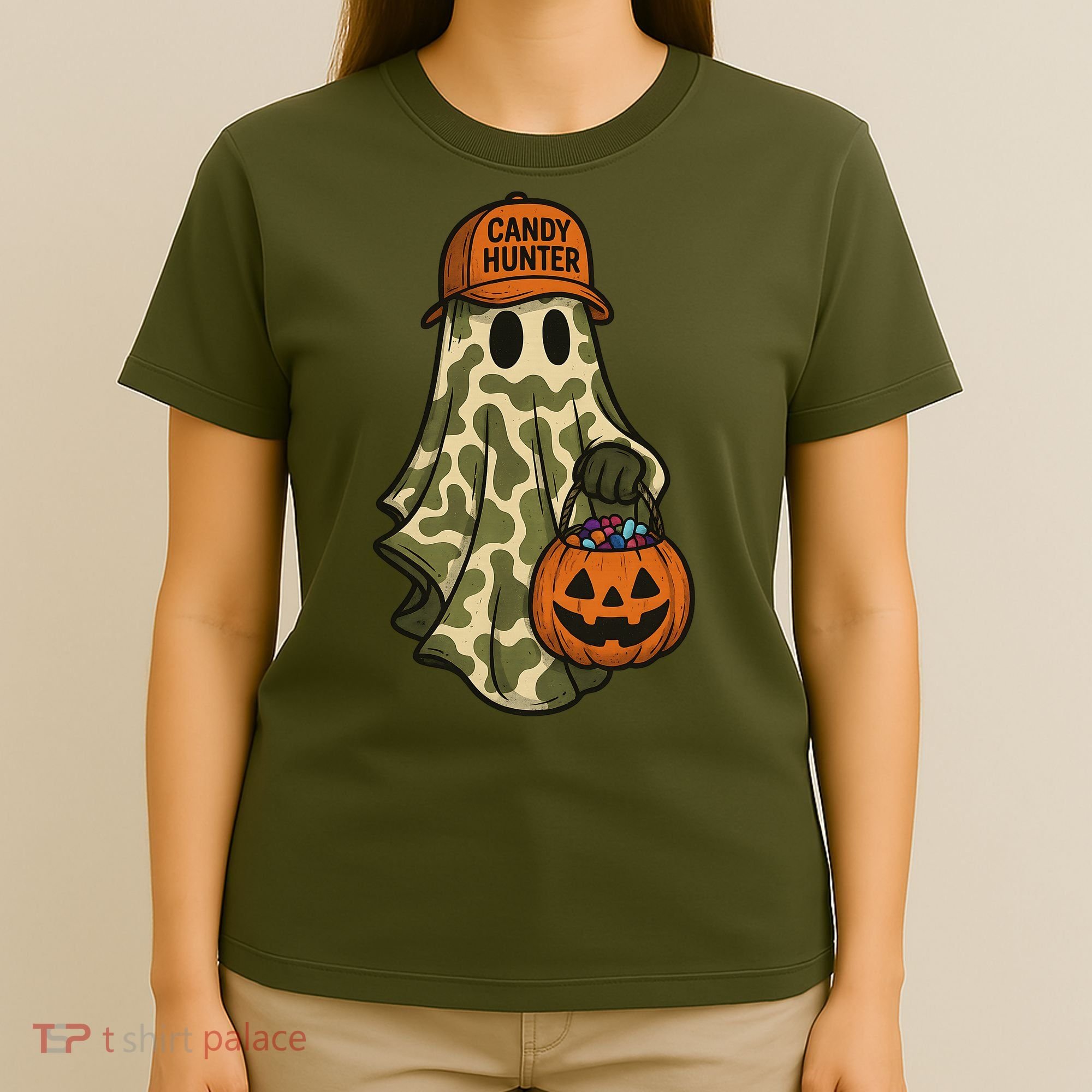 Camo Halloween Ghost Candy Hunter T-Shirt
