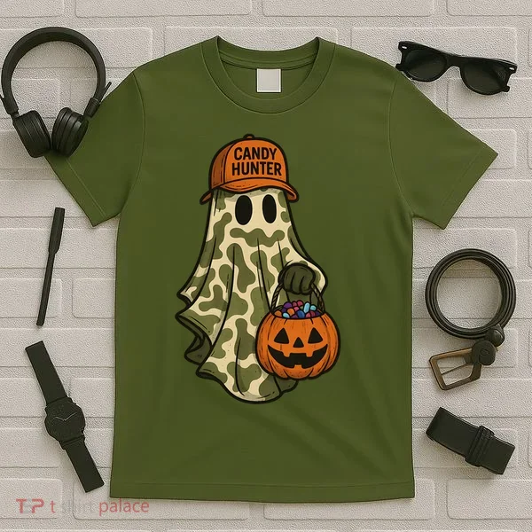 Camo Halloween Ghost Candy Hunter T-Shirt