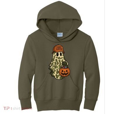 Camo Halloween Ghost Candy Hunter Kids Hoodie