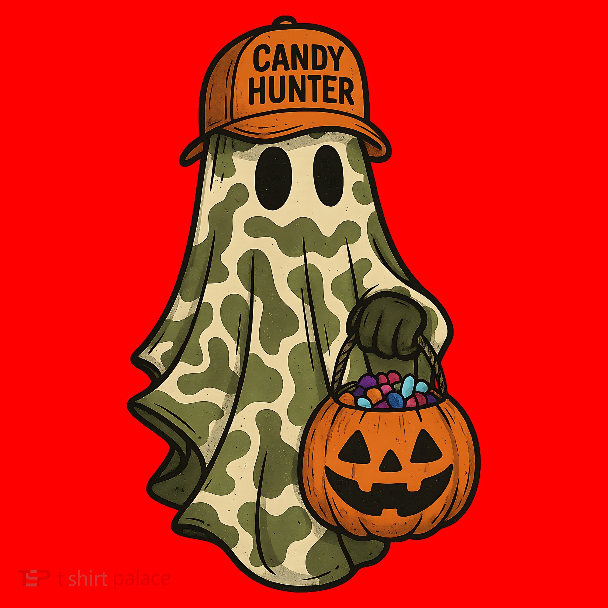 Camo Halloween Ghost Candy Hunter Santa Hat