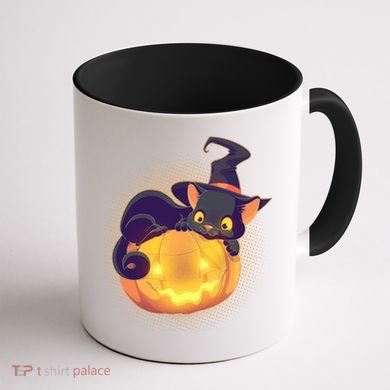 Cute Halloween Glowing Pumpkin Jackolantern Witch Cat Coffee Mug back