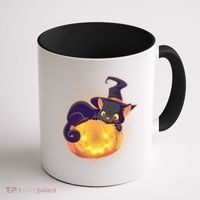 Cute Halloween Glowing Pumpkin Jackolantern Witch Cat Coffee Mug thumb 1