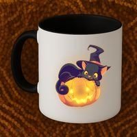 Cute Halloween Glowing Pumpkin Jackolantern Witch Cat Coffee Mug thumb 2