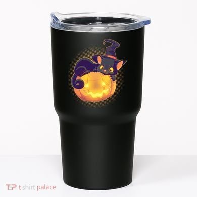 Cute Halloween Glowing Pumpkin Jackolantern Witch Cat Tumbler