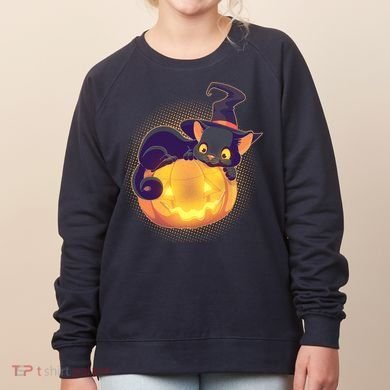 Cute Halloween Glowing Pumpkin Jackolantern Witch Cat Women's Sweatshirt