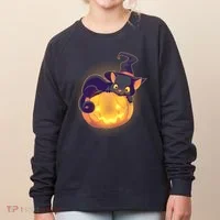 Cute Halloween Glowing Pumpkin Jackolantern Witch Cat Women's Sweatshirt thumb 0