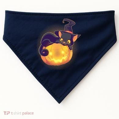 Cute Halloween Glowing Pumpkin Jackolantern Witch Cat USA-Made Doggie Bandana