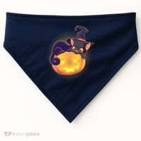 Cute Halloween Glowing Pumpkin Jackolantern Witch Cat USA-Made Doggie Bandana thumb 0